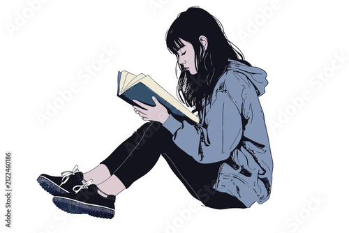 Teen girl reading book isolated