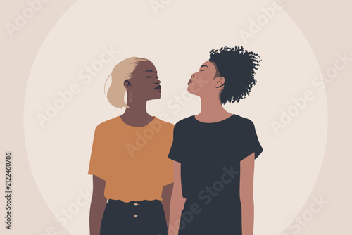 Two non binary people on date isolated illustration
