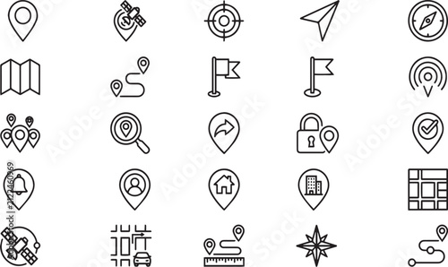 Foto Map pin line icons, location pointer, direction, navigator, address, travel and route markers