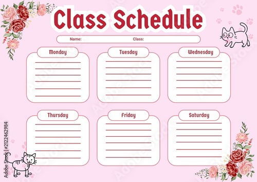 Quadro su tela Cute weekly class schedule template designed for children