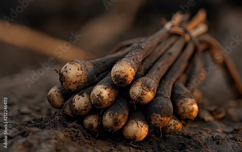 Bundle of roots on soil