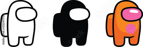 Obraz na płótnie Three different stylized characters in a row including a white outline a black s