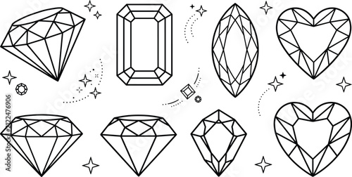фотографія Precious diamond gemstone crystal luxury jewelry star sparkle black outline icon