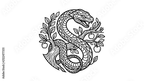 Foto Stylized Snake and Apple Tree Emblem