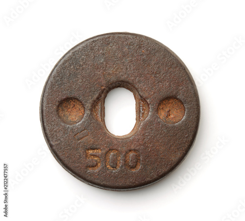 Top view of old cast iron counterweight