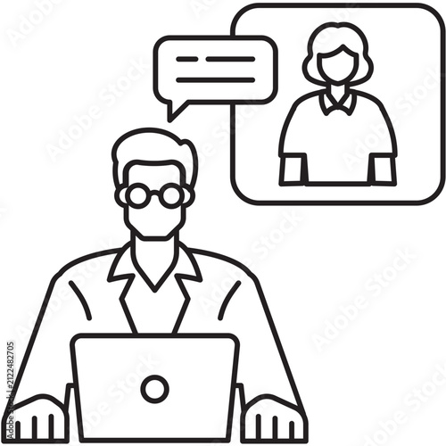 male doctor providing advice to female patient online line icon