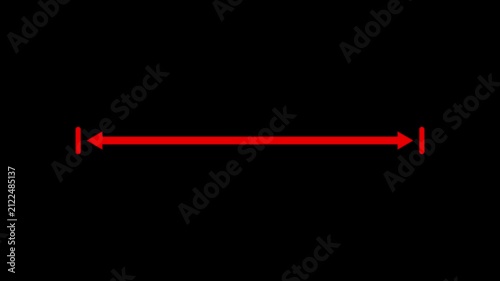 Red double headed arrow horizontal line loop, elegant bidirectional text divider symbol with two way pointer emblem, isolated layout graphic asset on black background 4k video animation.