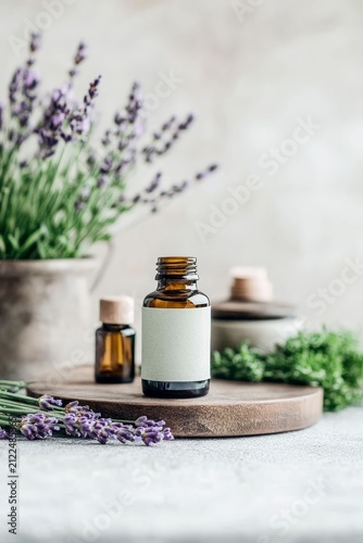 Lavender Bath Salt Spa Treatment with Essential Oil, Flowers and Candle for Natural Aromatherapy and Relaxation