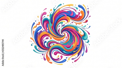 Colorful paint splash swirl. Abstract liquid flow with vibrant rainbow colors.