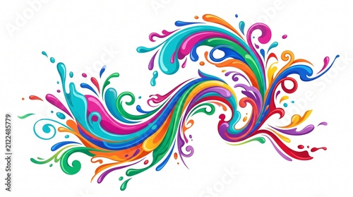 Colorful paint splash swirl. Abstract liquid flow with vibrant rainbow colors on white.