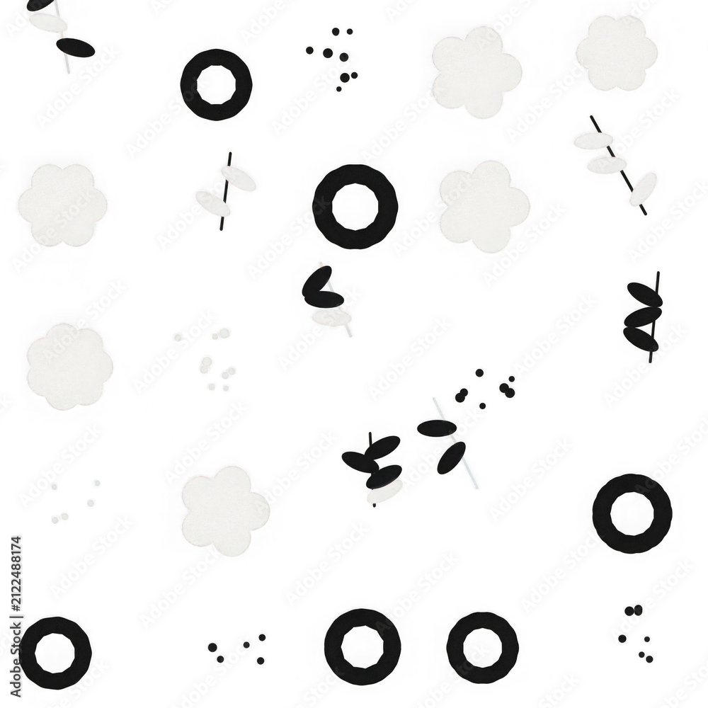 Fototapeta premium Abstract pattern with black circles and grey organic shapes for modern graphic design background art