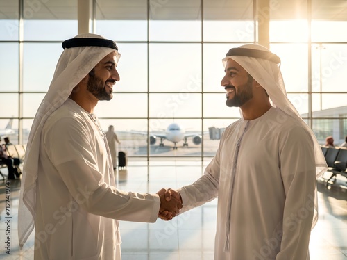 Arab Business Partners Shaking Hands in Airport Terminal