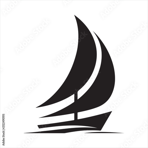 Sailboat leaning into wind, sail curved vector silhouette line art logo design concept illustration idea