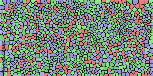 Colorful irregular mosaic pattern with black outlines background design