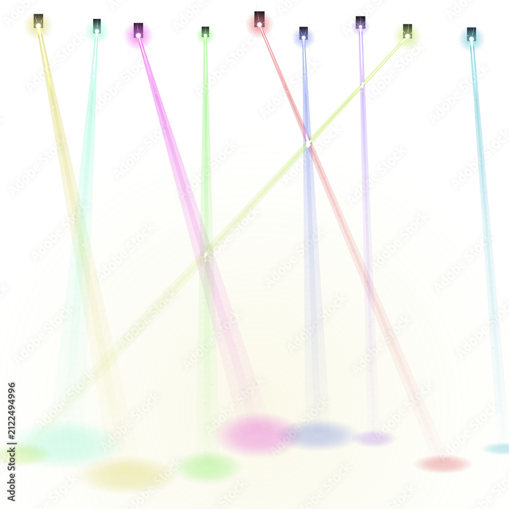 Obraz premium Abstract colorful light beams projected on the floor isolated on transparent background