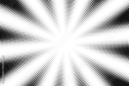 Fotografie Black and white halftone radial burst pattern with comic book style retro sunbur