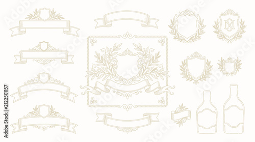 Vintage Decorative Crests, Labels & Ribbons on Transparent Background