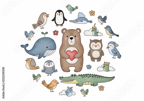 A Circle of Gentle Hearts: Whimsical Creatures Embrace Kindness