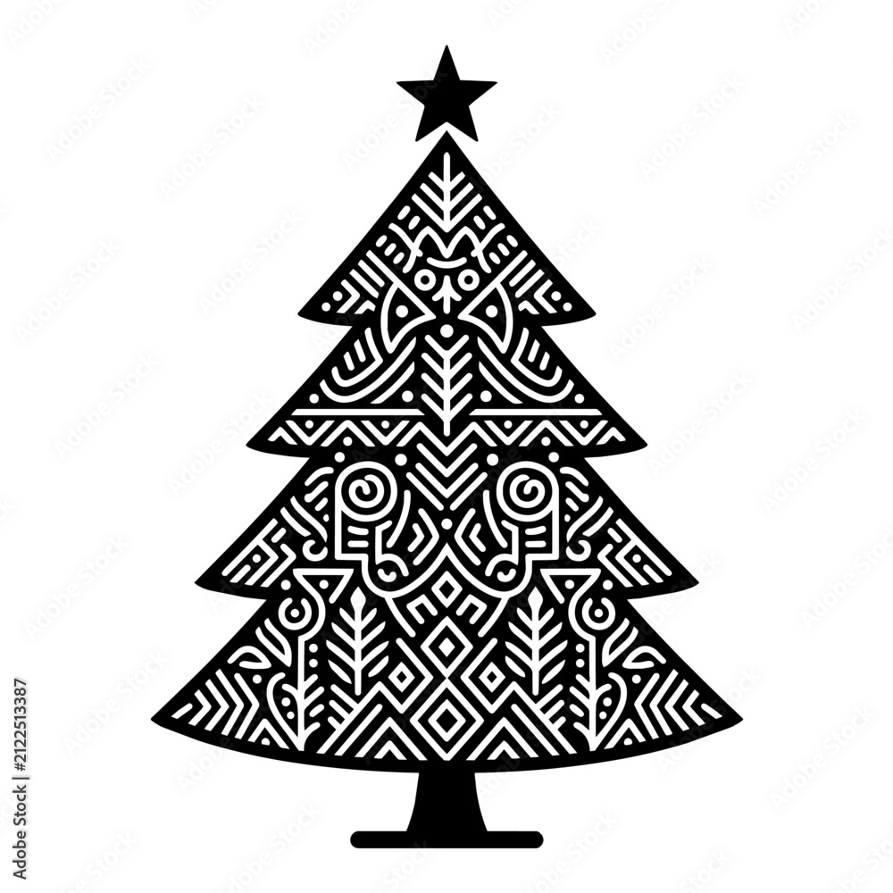 Fototapeta premium Decorative Ornamental Christmas Tree Tribal Pattern Vector