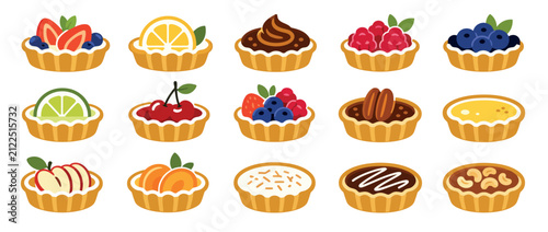 Assorted Mini Fruit Tarts With Various Toppings Displayed.