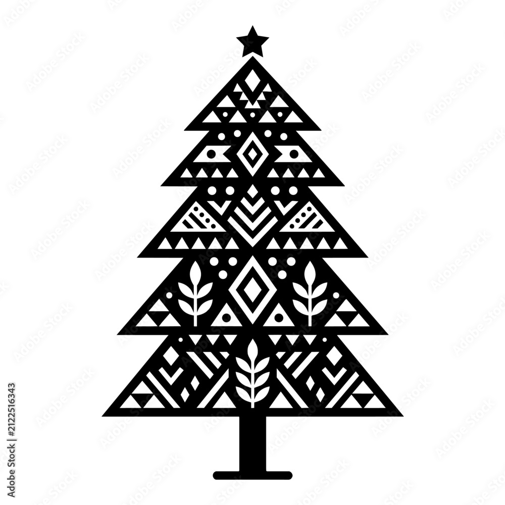 Obraz premium Black and white ethnic patterned Christmas tree vector