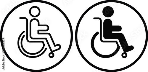 Disabled person in wheelchair icon and accessibility symbol