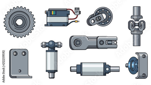 Mechanical Parts Collection: Gears, Motors, Connectors, and Components