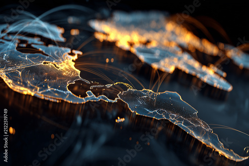 Digital global network map with glowing connections