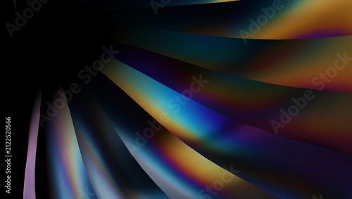 фотографія Rainbow glass dispersion rays 3D render, holographic iridescent light stream expanding in curve, smooth chromatic refraction wave, dark futuristic texture