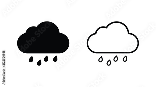 Fotografie Raincloud Icons Black Silhouette And White Line Art Style