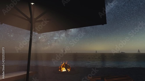 Luxury Beach Lounge Under the Milky Way Galaxy