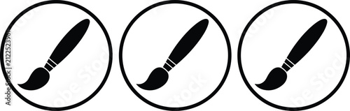Canvastavla Three spoons with black handles and bowls icon set