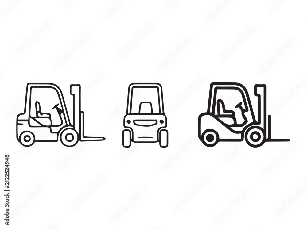 Naklejka premium Forklift Trucks Line Art Icons On White Background