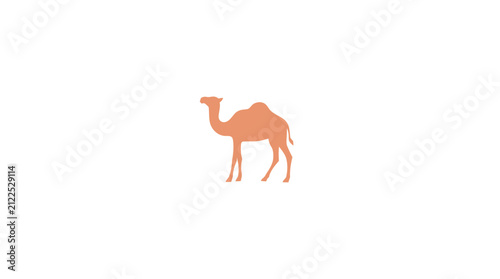 Simple orange silhouette of a standing camel.