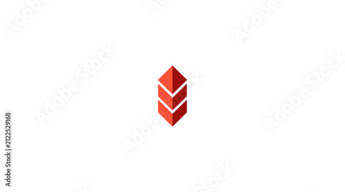 Abstract red geometric chevron shield logo.