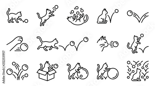 Принти на полотні Playful line art illustrations of cats and birds.