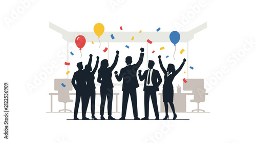 Obraz na plátně Business Team Celebrating Success with Balloons and Confetti in Office