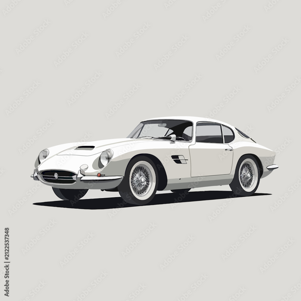 Fototapeta premium Classic white vintage sports car with chrome accents and wire wheels.
