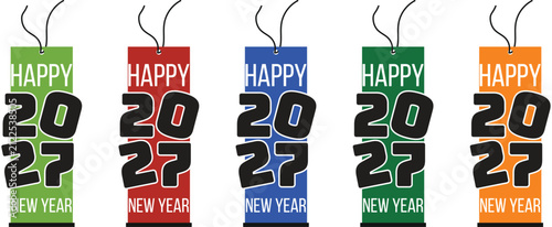 Foto Set of multi colorful vertical happy new year 2027 tag design collection