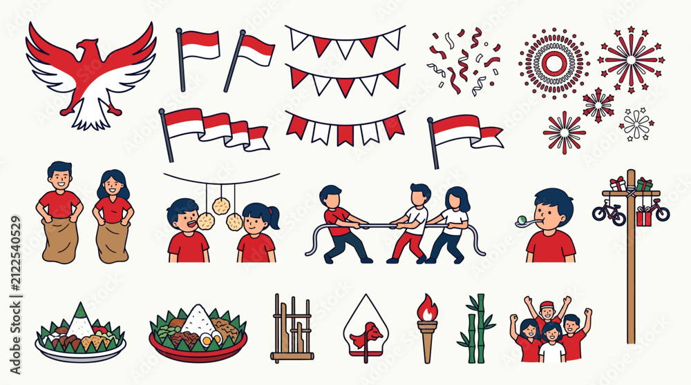 Obraz premium Indonesia Independence Day Celebration Elements and Traditional Games
