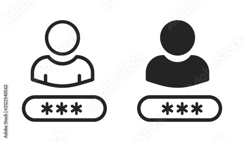 User password icon, bold line stroke vector symbol featuring code validation, account security, authentication, access control, and login interface design.