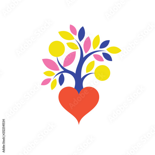 Heart Tree Logo. Colorful Vector Icon of Growth, Nature, Love and Sustainable Living.