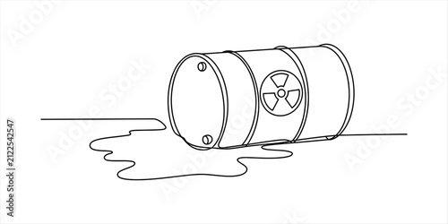Cuadro en lienzo Continuous single line drawing of a radioactive waste metal barrel leaking hazar