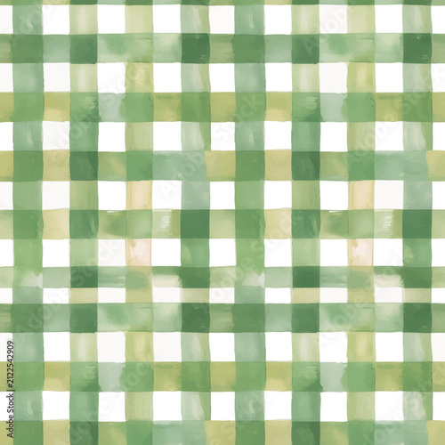 Soft green watercolor gingham seamless pattern design
