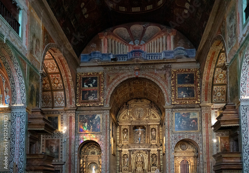 Funchal, Madeira, Portugal: Gilded baroque altar and painted interior of historic Jesuit church