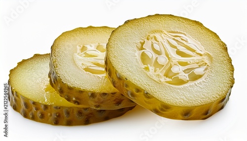 slices of pickle or pickled cucumber isolated white background