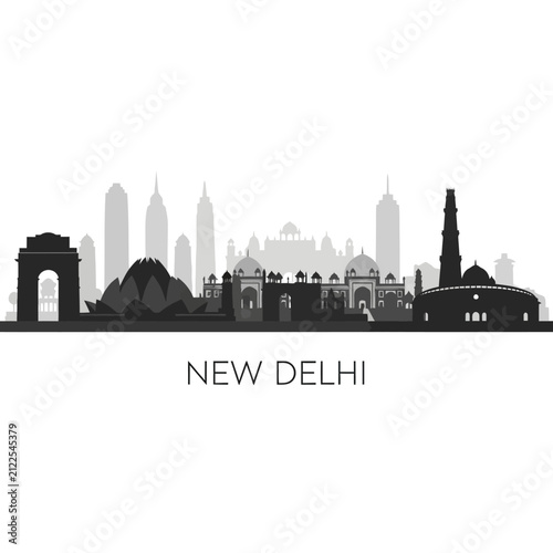 New Delhi Skyline Silhouette: Iconic Indian City Buildings