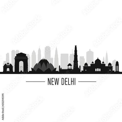 New Delhi Skyline Silhouette: Iconic Indian City Illustration