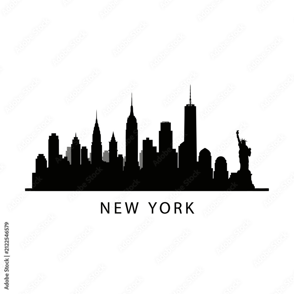 Fototapeta premium New York City Skyline Silhouette - Black and White Vector Illustration