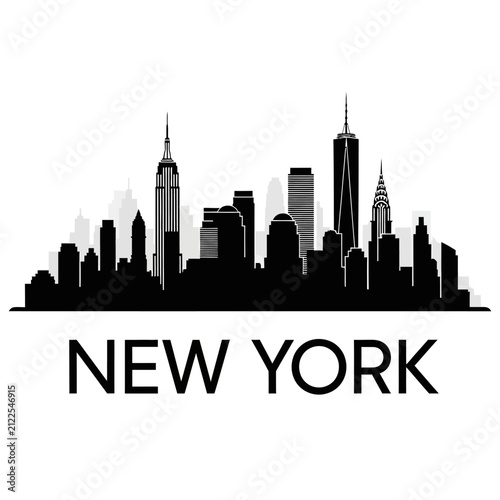 New York City Skyline Silhouette - Black and White Vector
